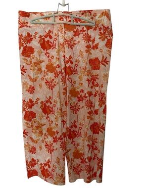 MAXSTUDIO Lightweight Floral Wide-Leg Crop Pants in Orange & Cream Medium
